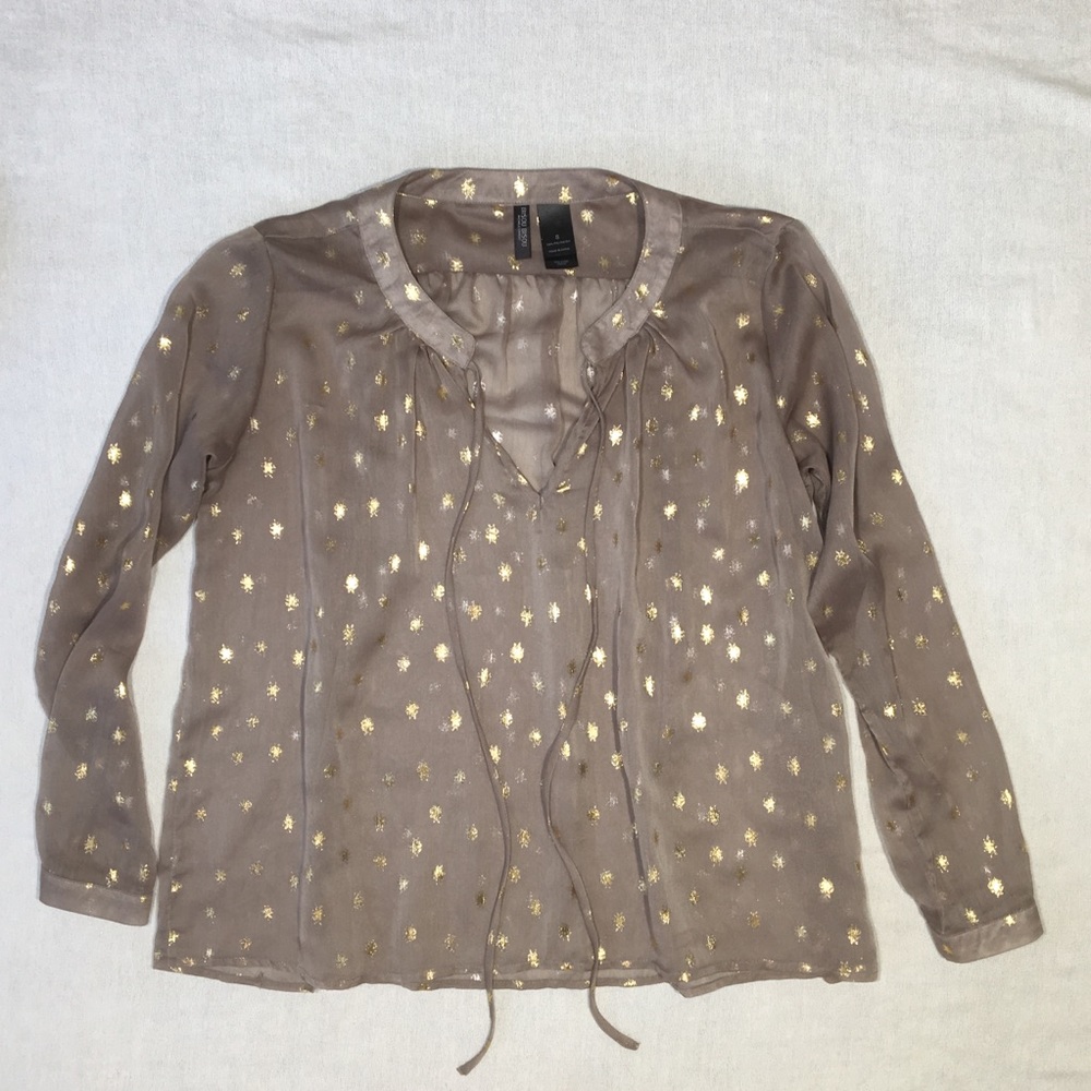 Bisou Bisou Star Boho Blouse Taupe & Metallic Gold